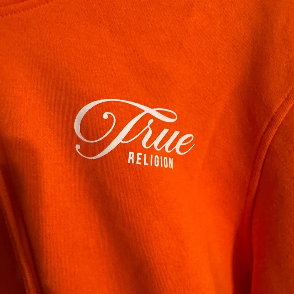 True Religion Bright Orange Logo Pullover Hoodie